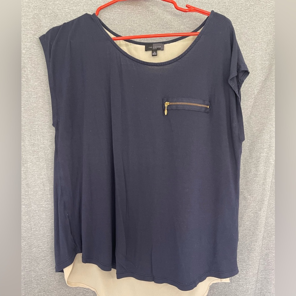 The Limited Navy Blue Blouse with Zipper Detail